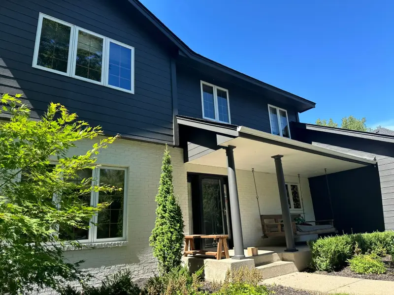 Navy exterior with white trim